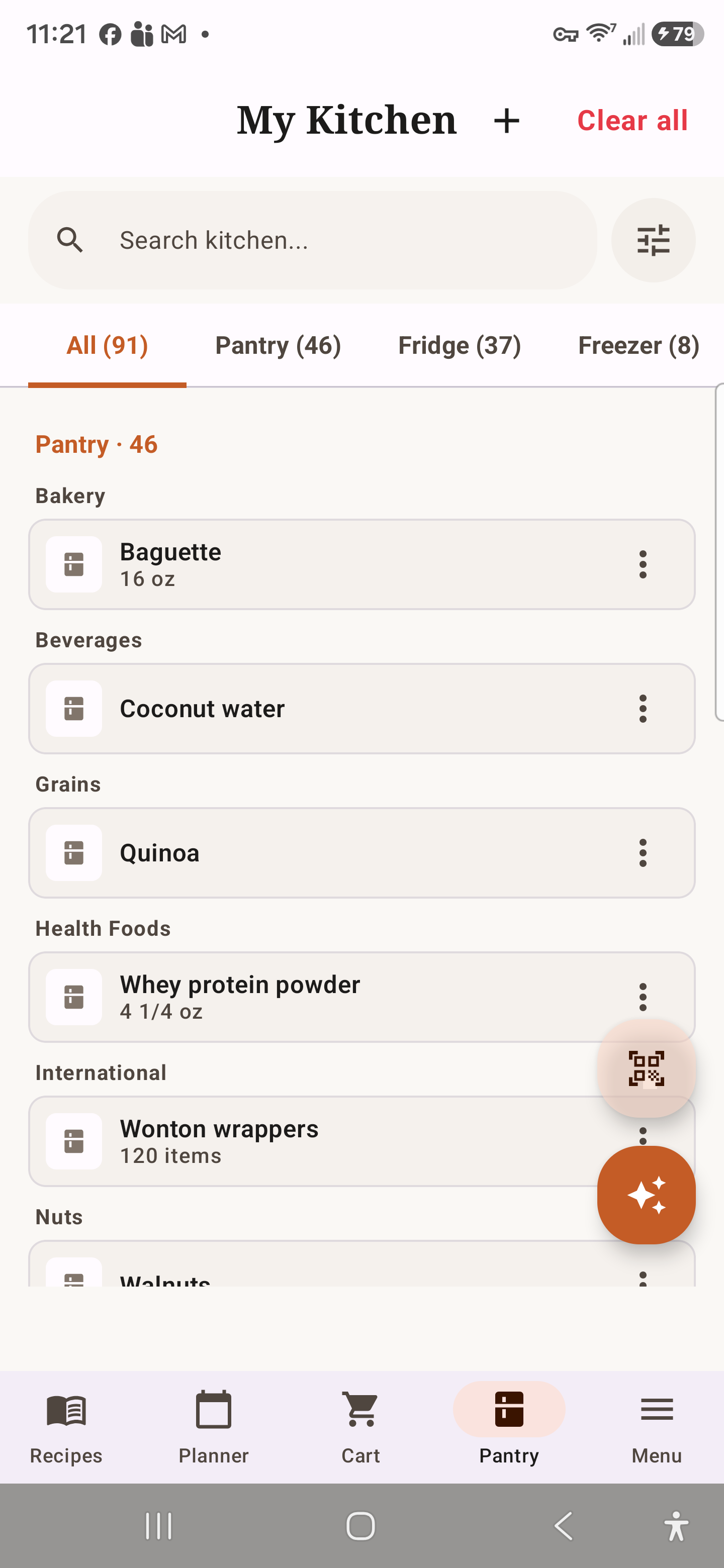 Kitchen pantry stock by location and aisle